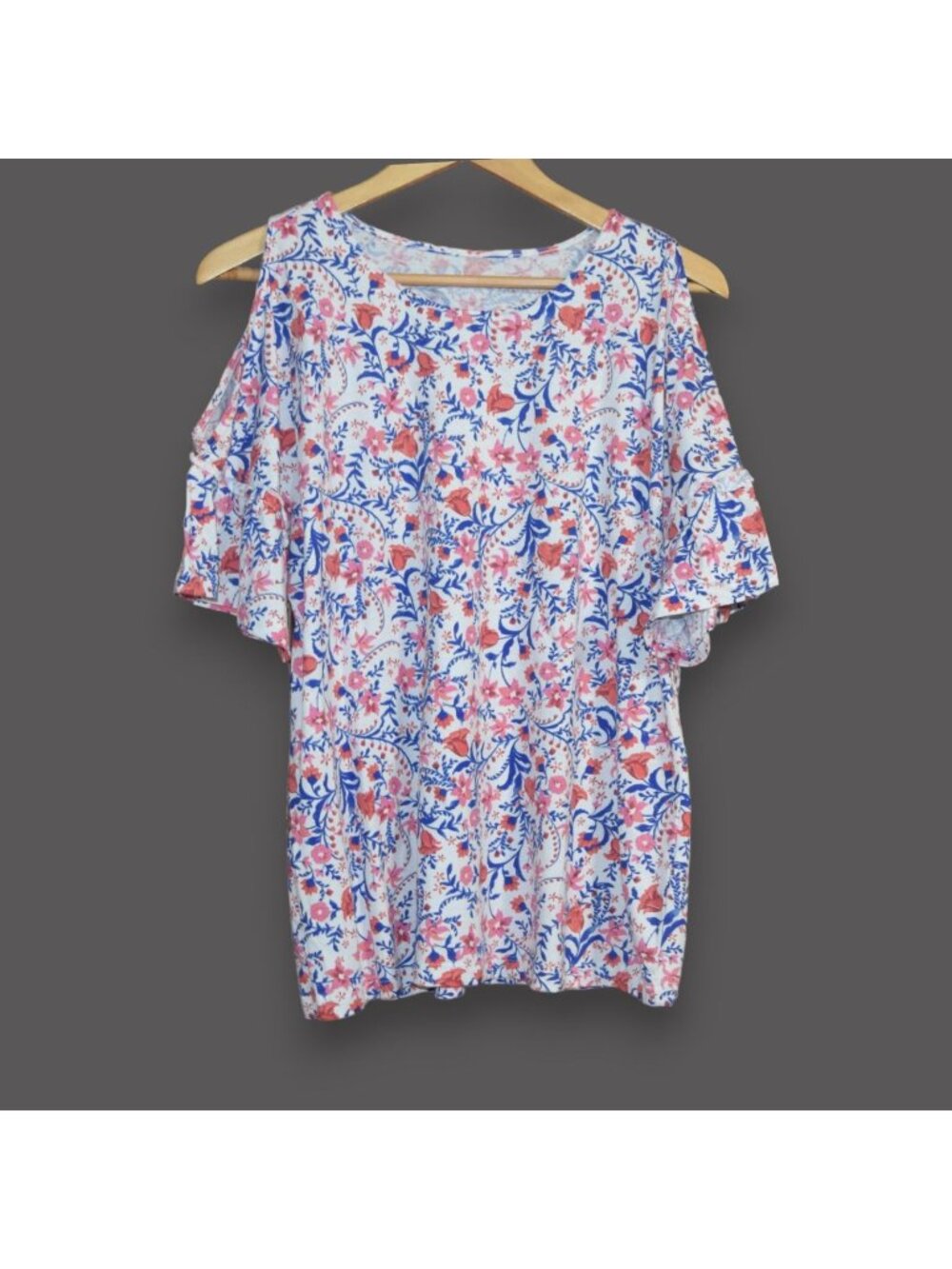 Laura Scott Women's Sz L Floral Cold Shoulder Blouse T-Shirt